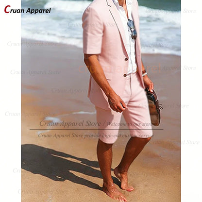 Purple Suit Sets For Men Wedding Banquet Groomsman Custom Slim Fit Blazer Shorts 2 Pieces Summer Beach Holiday Fashion Outfits
