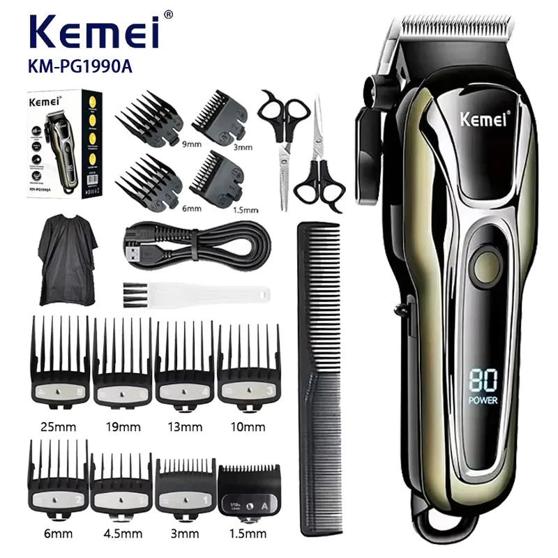 Kemei PG1990A Rechargeable Hair Clipper or Limit Combs Professional Cordless Men Hair Trimmer Men's Hair Cutting Machine Barber