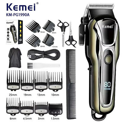 Kemei PG1990A Rechargeable Hair Clipper or Limit Combs Professional Cordless Men Hair Trimmer Men's Hair Cutting Machine Barber