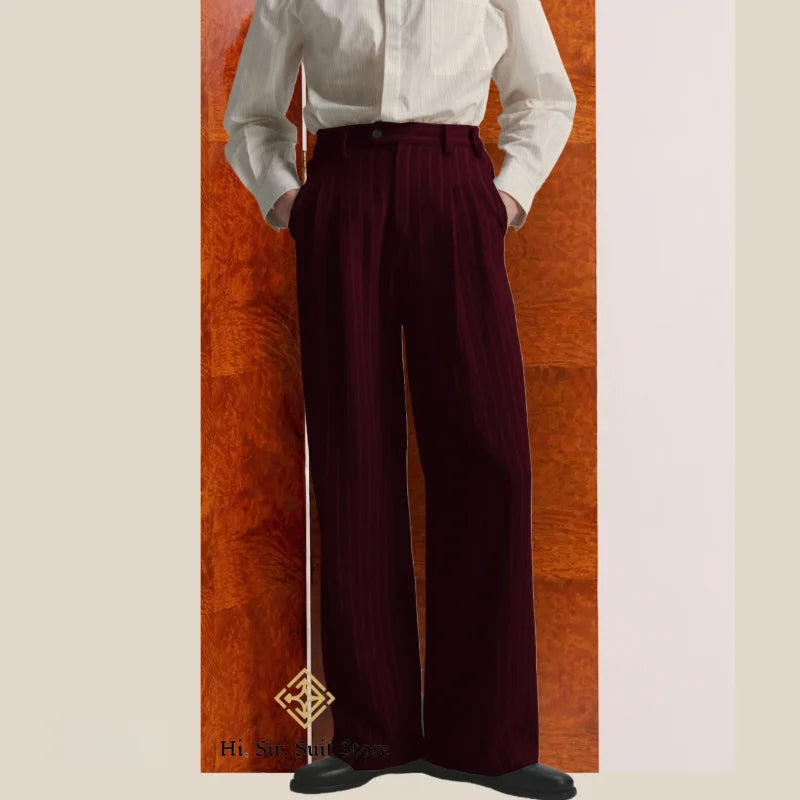 Men's High-Street Vintage Striped Pants Drapey Silhouette Melange Old Money Style Elegant Casual Trousers for Gentlemen Fashion