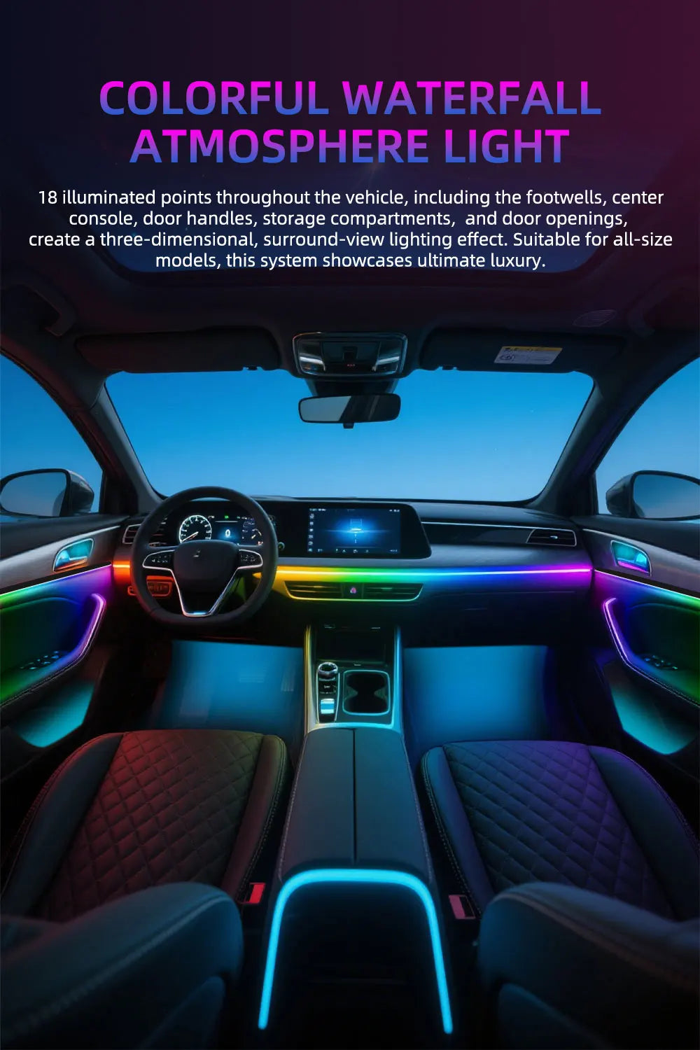 6/10/14/18in1 Led Acrylic Car Waterfall Lamp Ambient Light 213 Rainbow Color Symphony APP Remote Controll Atmosphere Lamp Kit