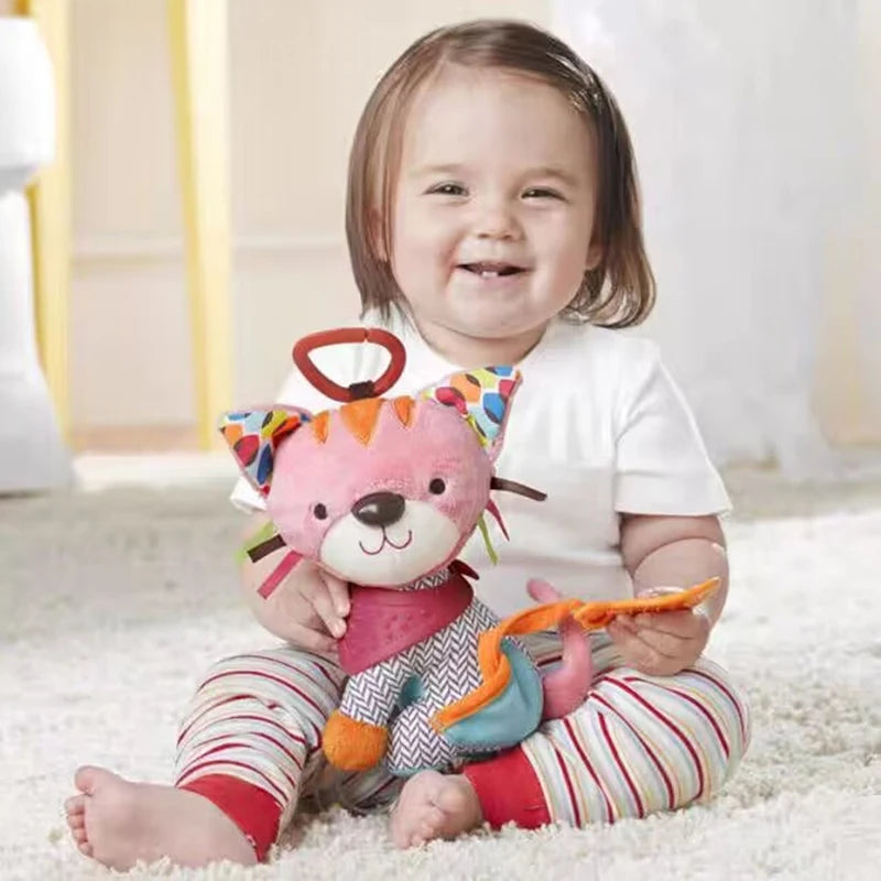 Animal Plush Baby Teething Toy Infant Stroller Hanging Rattle with Teether Soft Sensory Stuffed Animal Toy for Newborn 0 12Month