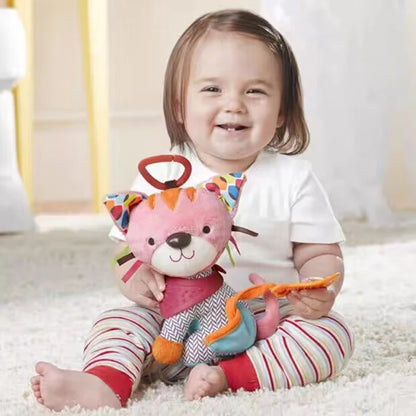 Animal Plush Baby Teething Toy Infant Stroller Hanging Rattle with Teether Soft Sensory Stuffed Animal Toy for Newborn 0 12Month