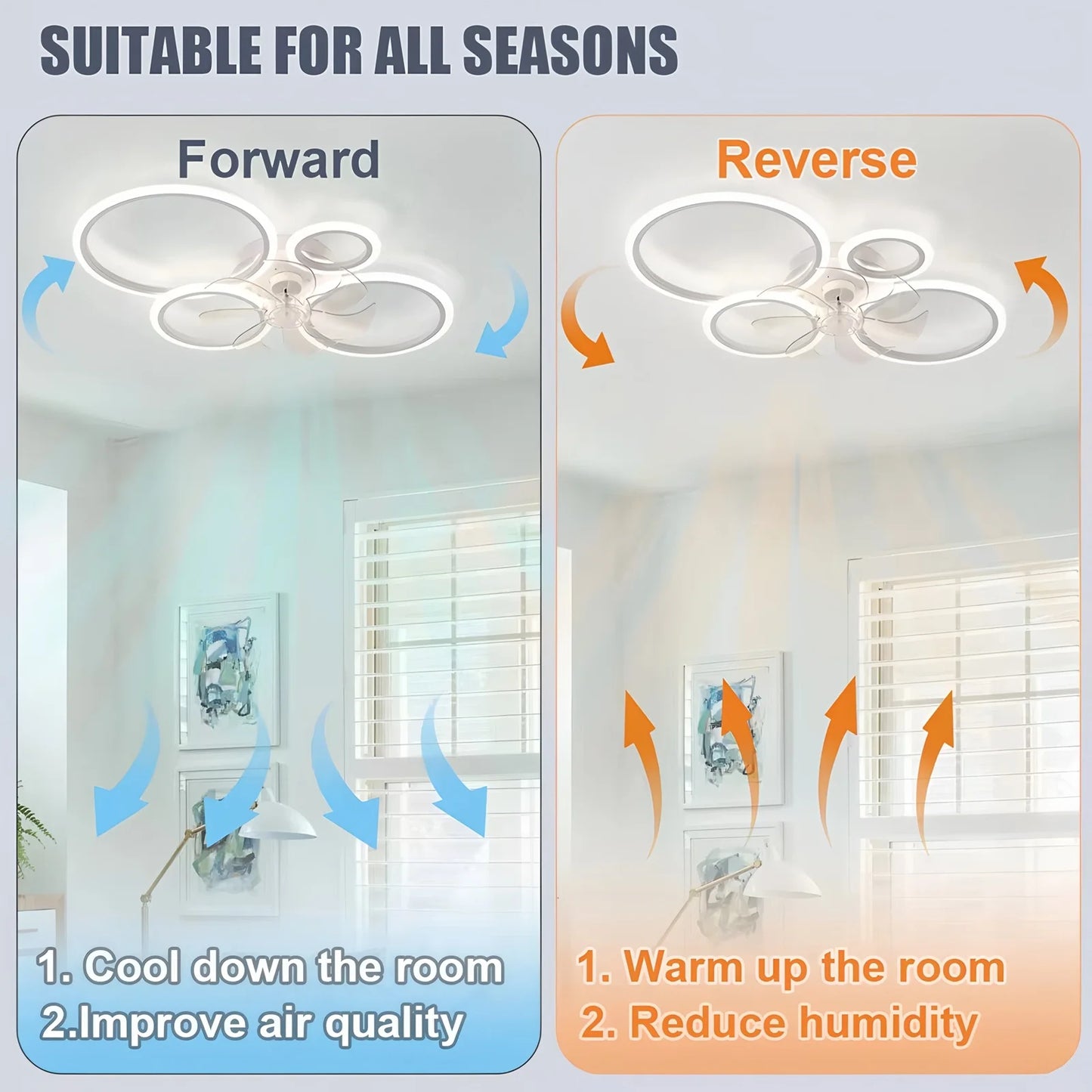 Modern Low Noise LED Ceiling Fan Chandelier White Low Floor Ceiling Fan Light Fixture Remote Control Bedroom Kitchen Home Decor