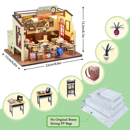 DIY Mini Dollhouses Back To School Miniature Model Doll House For Xmas Mini Wooden 3D Puzzles Classroom Assembly Start Of School