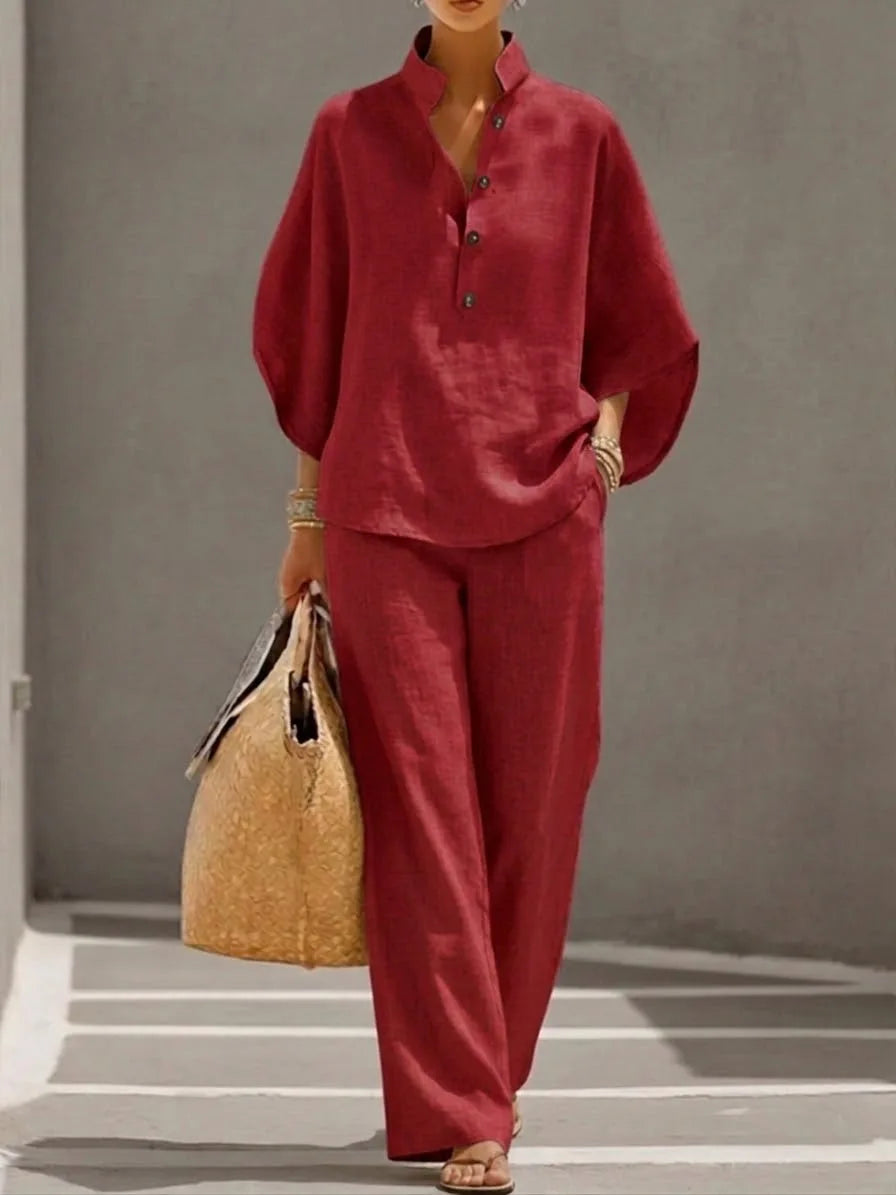 New women's shirt set button cardigan loose comfortable casual versatile women's set