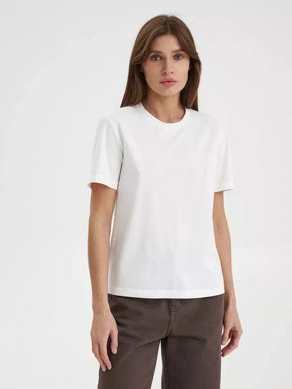 Bornladies Summer 100% Cotton Women's T-shirt Bottoming Basic Fashionable Lady Short Sleeve Loose Tops Shirts Solid 230g/㎡ Tops