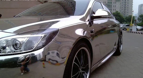 Stretchable Chrome Silver Vinyl Wrap Air Release Car Sticker Self Adhesive Film Roll DIY Decoration Chrome Mirror Film Wrapping