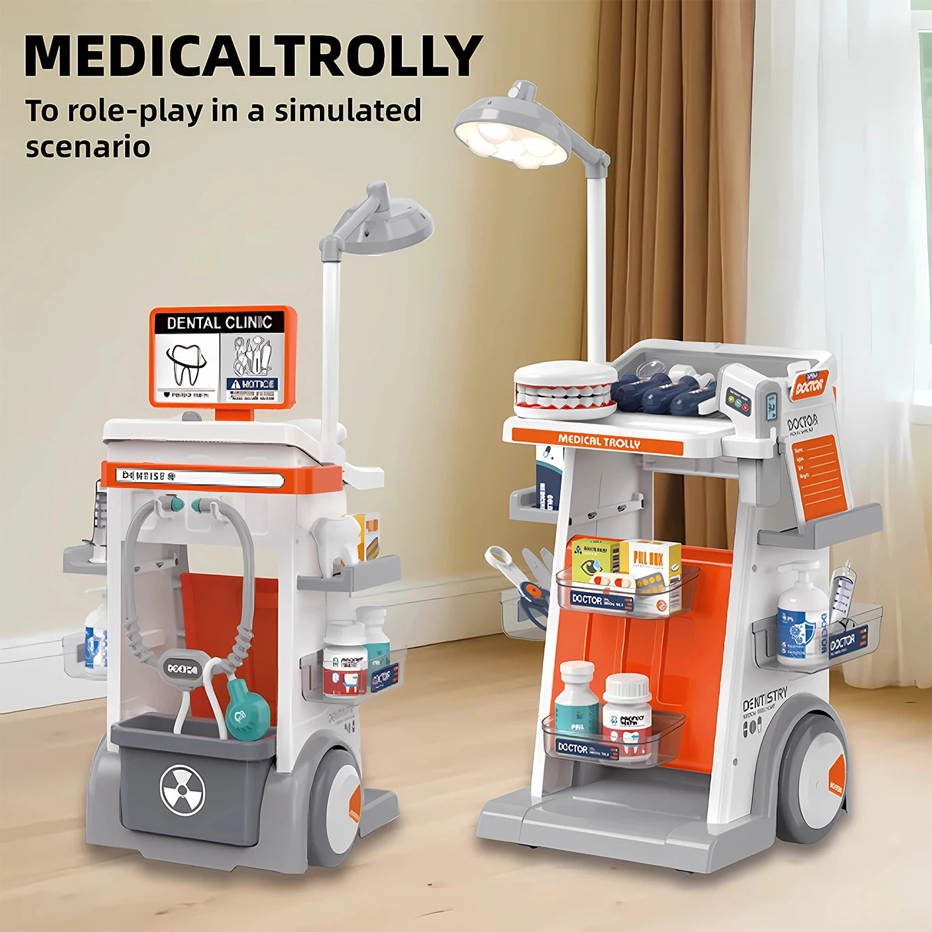 Children's Simulated Dental Operation Table, Injection, Stethoscope, Medical Trolley, Role-Playing Set, Education