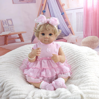 46cm Blonde Transplanted Hair Reborn Girl Doll 18Inch Cloth Body Simulation Dolls Companion Children Playing Toy Birthday Gifts