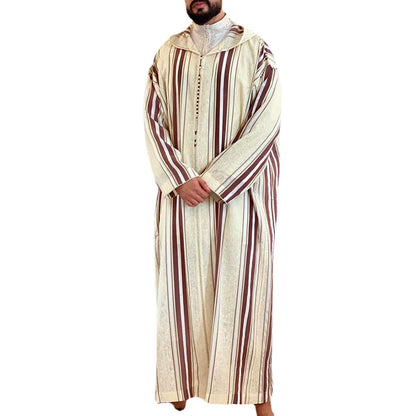 Mens Casual African Ethnic Beige Long Shirt Muslim Robe