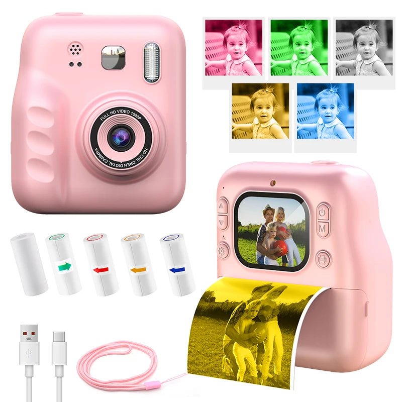 Children's Instant Print Camera Hd 1080P Capable of Taking Photos and Videos, Thermal Printing Instant Camera, Educational Toy for Babies, Birthday Gift / Children's Instant Print Camera, Hd Video Digital Camera, Portable Cam