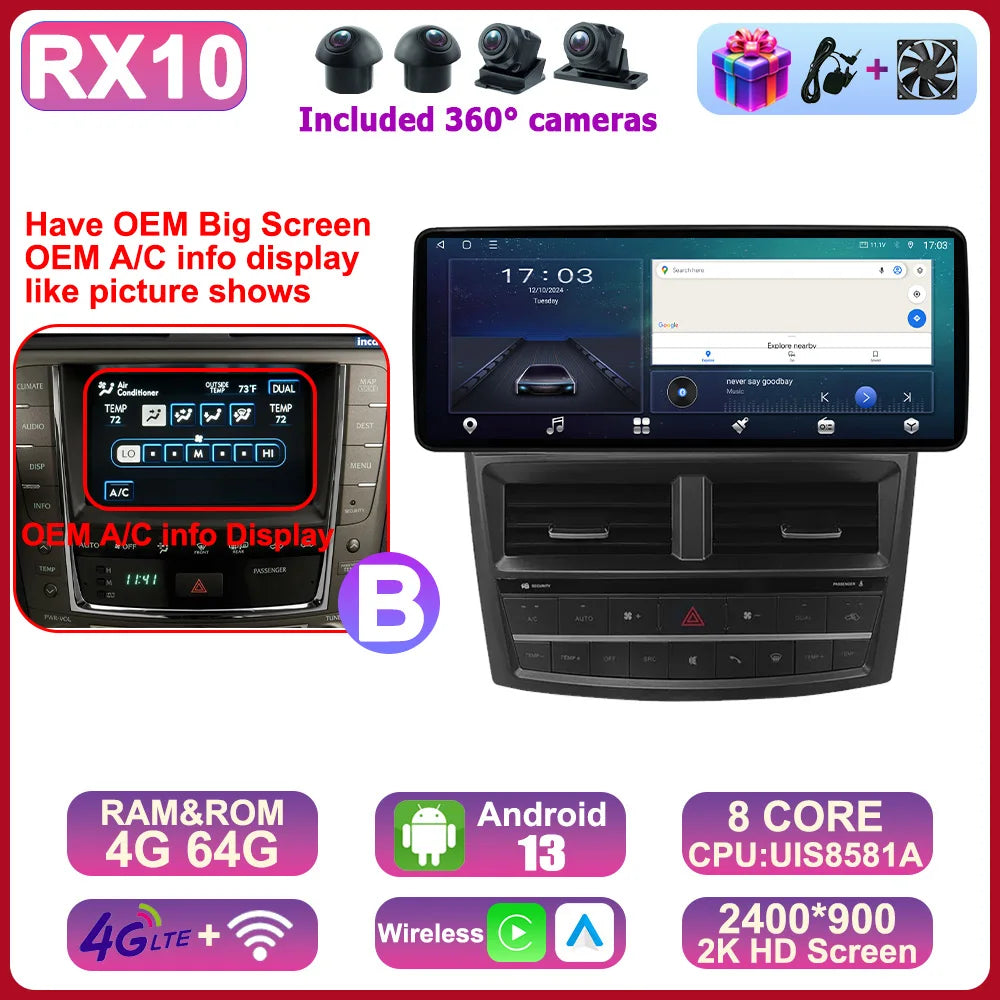 12.3" 2Din DSP Android 14 Car Radio Intelligent System For LEXUS IS200 IS220 IS250 IS300 IS350 2006 - 2012 Carplay Auto Navi HU