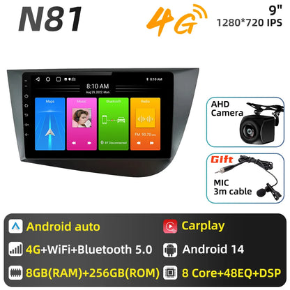 Carplay For Seat Leon 2 MK 2 2005 - 2012 Car Radio Car Multimedia Player Android Auto GPS Navigation Head Unit Stereo 2 Din 4G