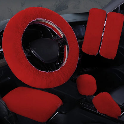 Plush Car Steering Wheel Cover 6piece Set Winter Warmth And Elastic Non Slip Handle Cover  Women's Car Interior Accessories