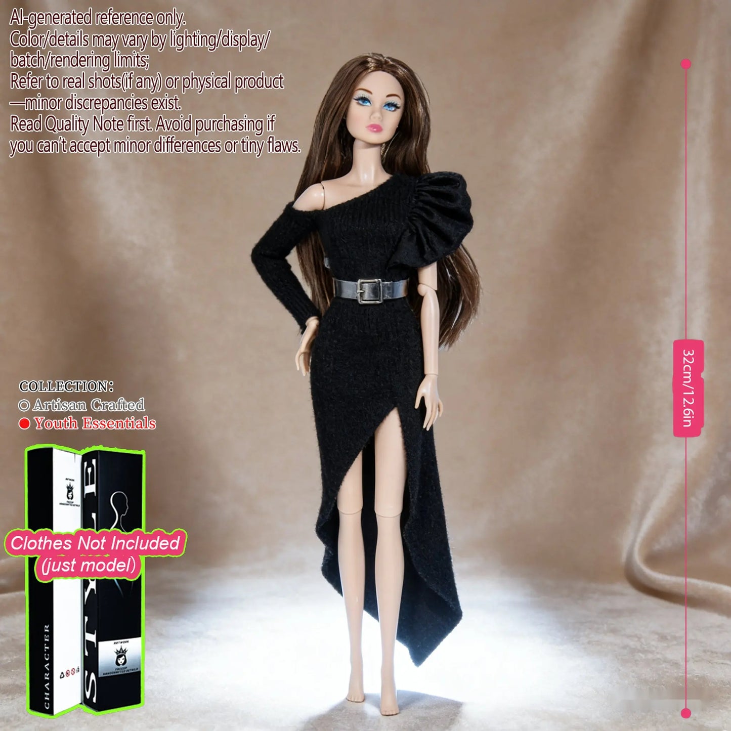 Multi-Poseable 12.6in 1/6 BJD - 12-Articulated, Realistic Makeup, Collector’s Gift, Desktop Display (No Clothing)