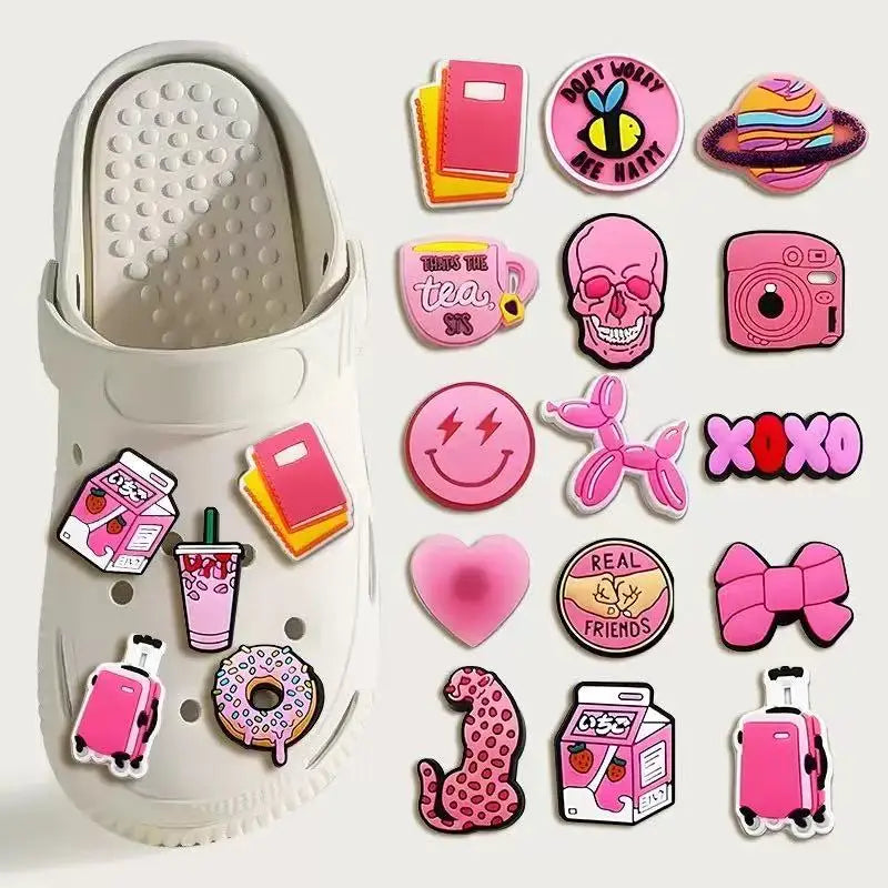 20-100pcs Pink Preparatory Course Shoe Charms Design Man Pins Accessories Funny Garden Shoes Buckle Decoration Unisex Kids Gifts