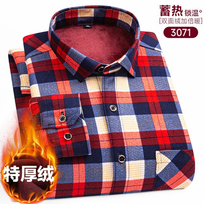 New Men's Long-Sleeved Shirt Thickened and Fleece Warm 8XL9XL Plus Size Autumn and Winter Casual No-Ironing Comfortable Top