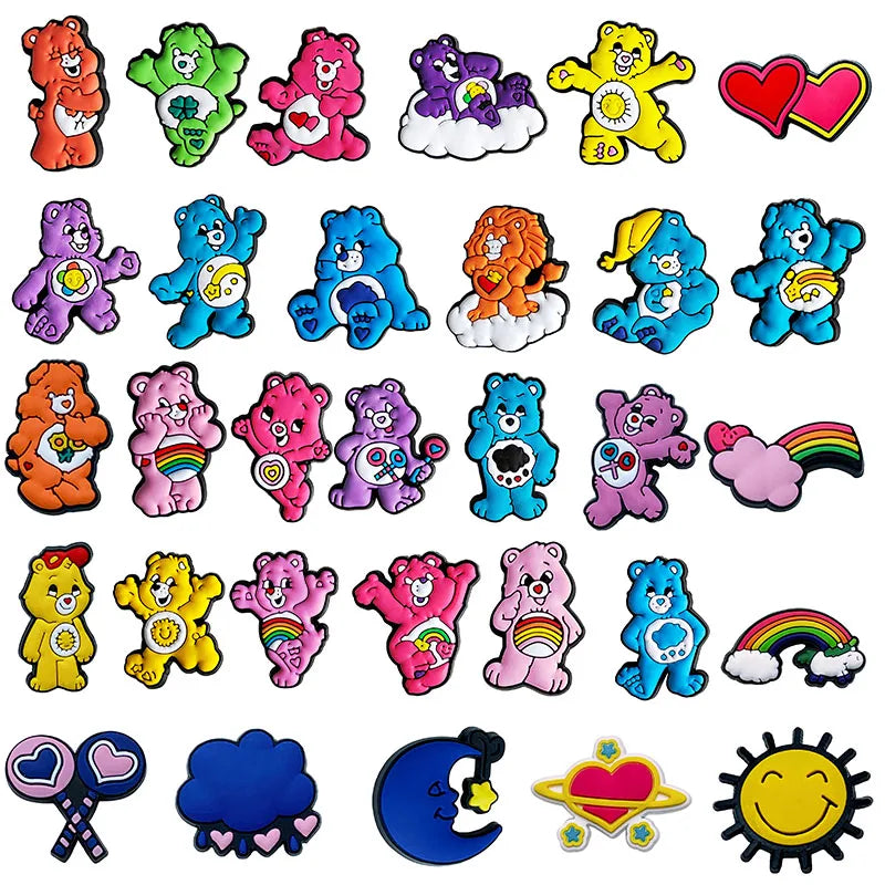 5-100PCS Rainbow Bear Shoes Charms DIY PVC Shoe Bag Wrist Strap Accessories For Wristband Pendant Decoration Kids Party Gifts