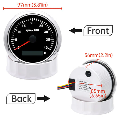 AD 85MM Tachometer with LCD Hour Meter For Marine Boat Car RPM Gauge 0-3000 4000 8000 RPM Meter Tach Sensor 7Colors Backlight