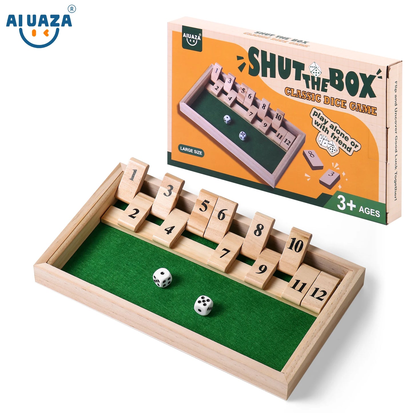 AIUAZA Shut The Box dice Game,Wooden Board Games 2-Person Competitive, Traditional bar, Travel, Family, Fun Math