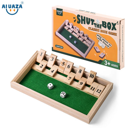 AIUAZA Shut The Box dice Game,Wooden Board Games 2-Person Competitive, Traditional bar, Travel, Family, Fun Math