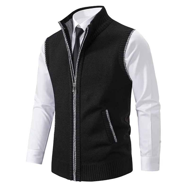 Men's Winter Autumn Sweater Vest Knitted Sleeveless Cardigan Stand Collar Zipper Sweatercoat Warm Simple Style Male Knitwear