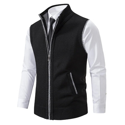 Men's Winter Autumn Sweater Vest Knitted Sleeveless Cardigan Stand Collar Zipper Sweatercoat Warm Simple Style Male Knitwear