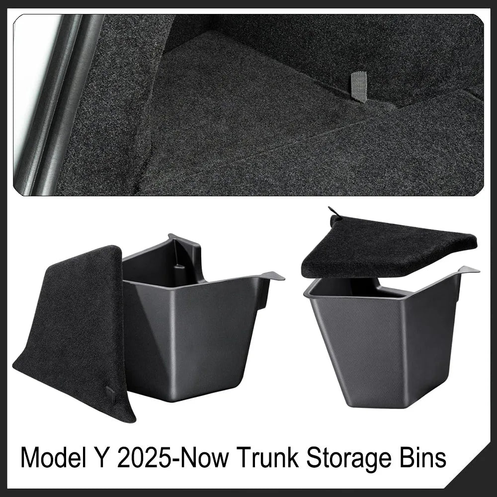 For 2025 2026 Tesla Model Y Juniper Rear Trunk Side Storage Box Trunk Bins Flocking or TPE Cover Trunk Organizer Mats Accessorie