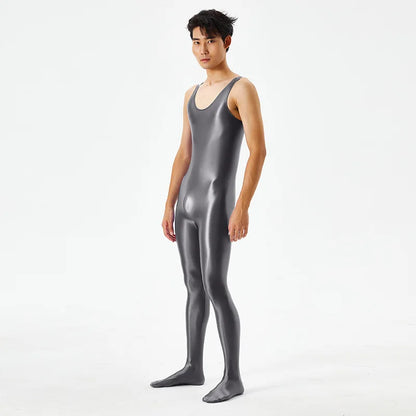 Sexy Body Shaper Jumpsuit Men Fitness Trimmer Sleeveless High Elastic Breathable Sheer Bodysuit With Bulge Pouch Slim Tights