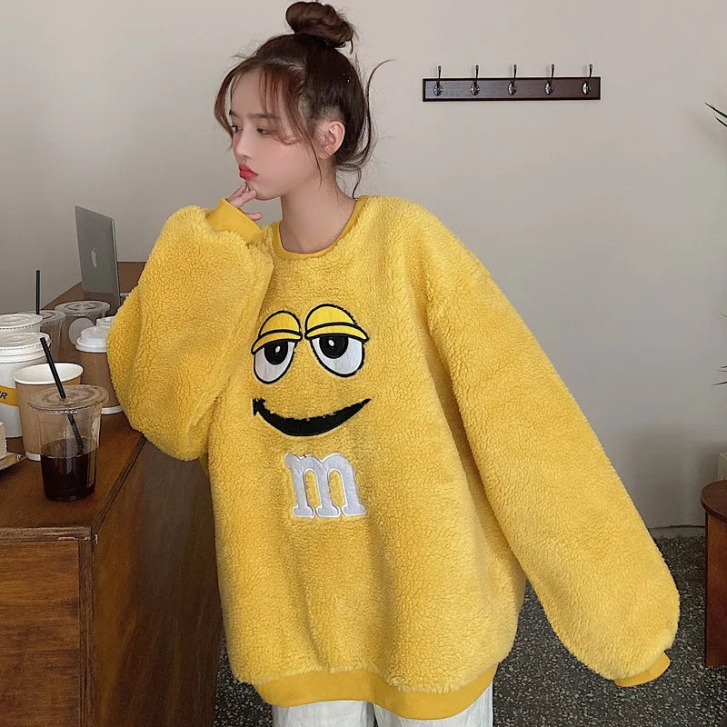 Lamb Fur Ulzzang Hoodie Women Winter Loose Korean Style Ins Lazy BF Thickened Fleece Salt System Streetwear Coat