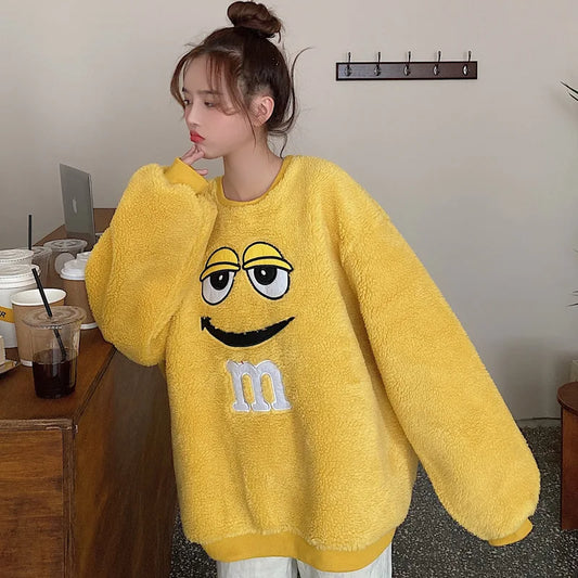 Lamb Fur Ulzzang Hoodie Women Winter Loose Korean Style Ins Lazy BF Thickened Fleece Salt System Streetwear Coat