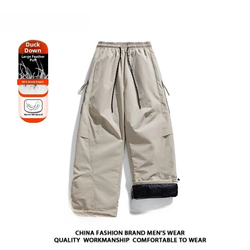 Thickened Large Size Men's down Pants Winter Outdoor Climbing Straight Leg Long Trousers Windproof Warm Casual Polyester Fiber