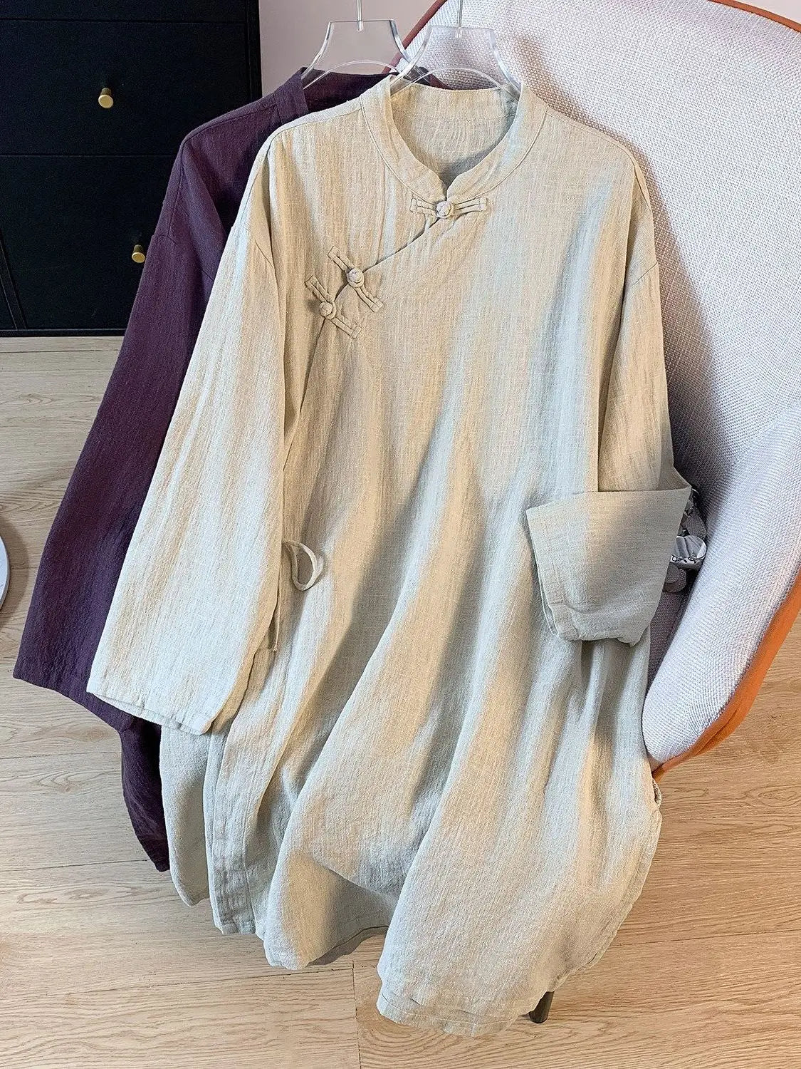New Chinese Style Cotton Linen Women's Shirt Long Sleeve Button up Stand Collar Loose Fit Commute Fashion Mid-Length Coat