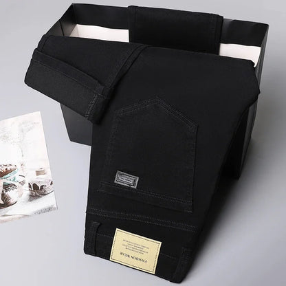 White Cotton Jeans Men's Elastic Soft Comfortable Business Casual Trousers Fashion Korean Fit Straight Spring Autumn Denim Pants