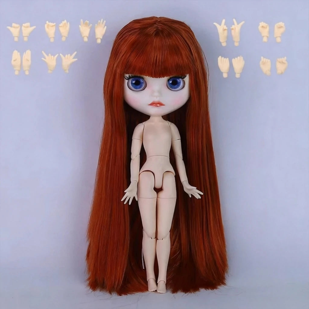 ICY DBS Blyth doll 1/6 BJD Customized nude joint body with white skin, glossy face,blue background is matte face girl gift, toy
