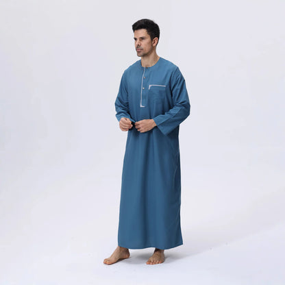 Moroccan Robe for Men Middle East Thobe Long Dress with Pockets Kaftan Muslim Clothing Arabic Dress Men