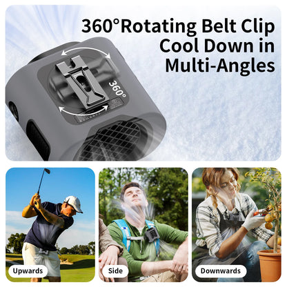 14500mAh Portable Waist Fan 360° Rotating Belt Clip Hanging Neck Fan Strong Wind with LED Digital Display for Outdoor Sports