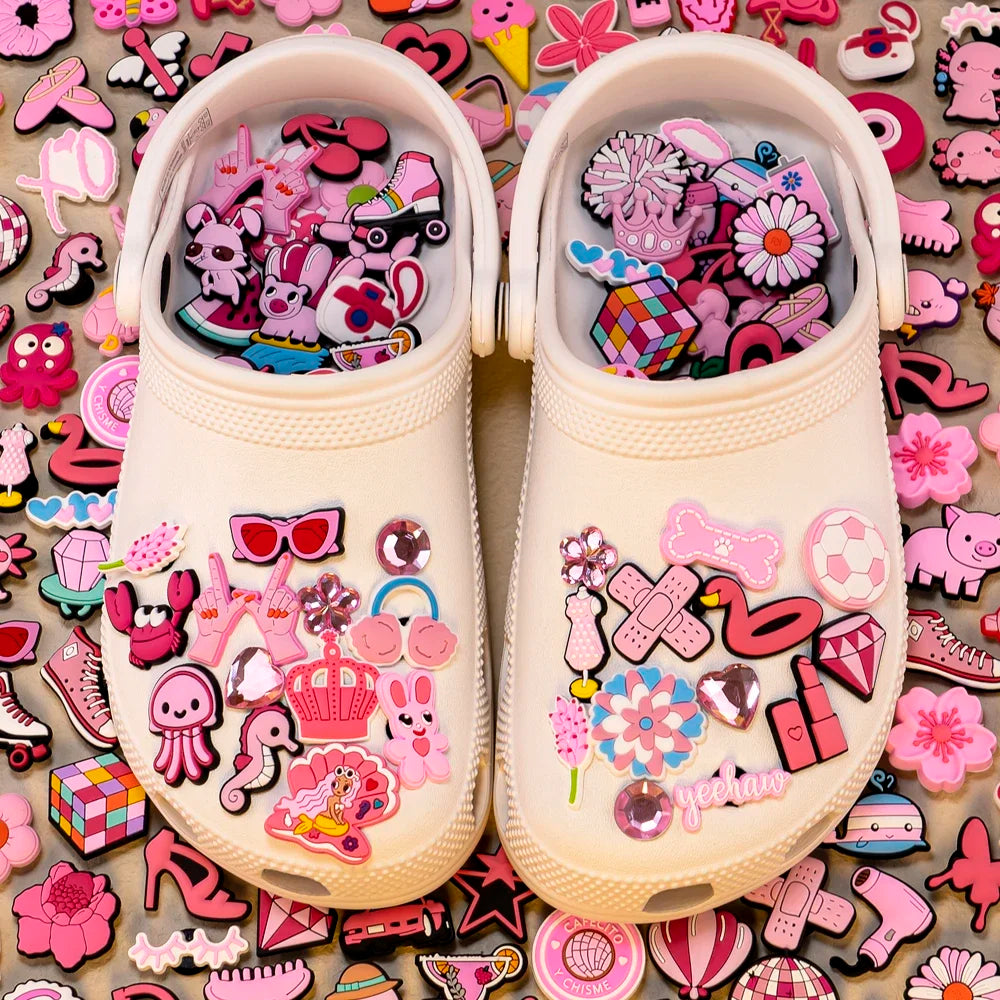 10/20/50/100pcs Random All Pink Shoe Charms Cartoon Cute Animal Plant Shoe Decorations Pins for Women Girl Sandals  Accessories