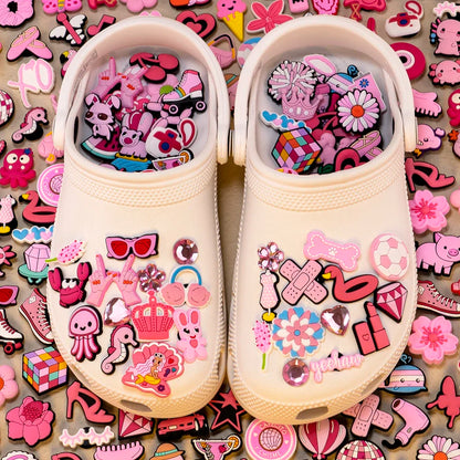 10/20/50/100pcs Random All Pink Shoe Charms Cartoon Cute Animal Plant Shoe Decorations Pins for Women Girl Sandals  Accessories
