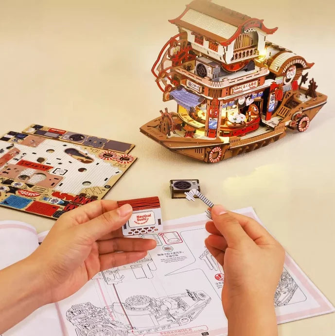 New DIY Big Doll House Case Wooden Miniature Furniture Dollhouse Handmade Model Assembly Toys Birthday Gifts Maritime Sushi
