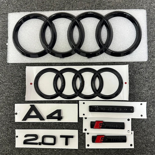 The new ABS letter 3D sticker Quattro Sline 2.0T is suitable for the modification of Audi A4 2008-2017 glossy black suitcase.