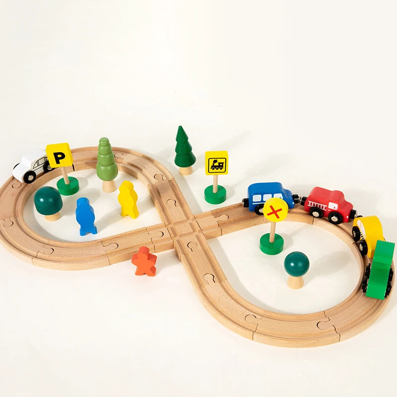 Children's wooden track train, educational building blocks, baby cognitive toys, table games