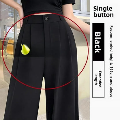 High Waist Straight Leg Suit Pants Women's Summer Thin Large Size Fat MM Hip Covering Slim Wide Leg Trousers Korean Style