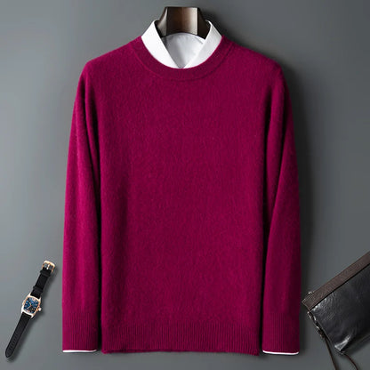 100% Pure Mink Cashmere Men's Round Neck Sweater For Autumn Winter, Casual Knitted Long Sleeved Pullover Sweater Men's Clothng