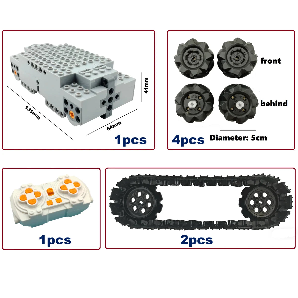 2IN1 Universal Technical Building Block Chassis Electric Omnidirectional Mecanum Wheels 4WD RC Vehicle Crawler Tank Excavator