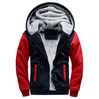 Men's Winter Jackets Thick Warm Jacket Brand Sportswear Coat Pants Solid Color Fleece Zipper Hooded Long Sleeved Male Outerwear