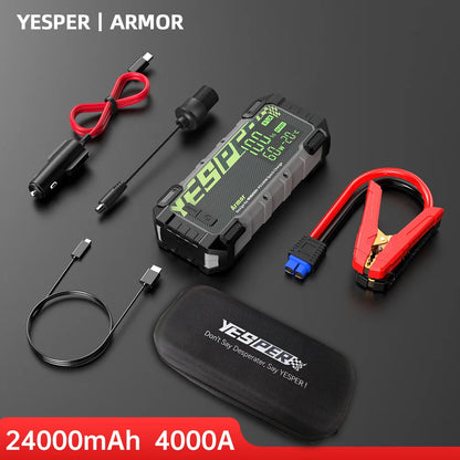 YESPER 4000A Heavy Duty Jump Starter for Diesel Truck SUV – 24000mAh PD 100W Power Bank, Starts 10L Gas Diesel, 3 Mode Light