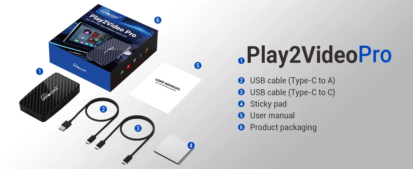OTTOCAST Play2Video Pro Android Ai Box Pro Built in YouTube Netflix Tiktok IPTV Wired to Wireless CarPlay Car Accessories