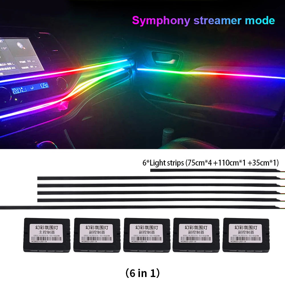 18 in 1 New LED Hidden Car Ambient Light Interior LED Black Hidden Acrylic Atmosphere Strip RGB 64/Full Colors Streamer Symphony
